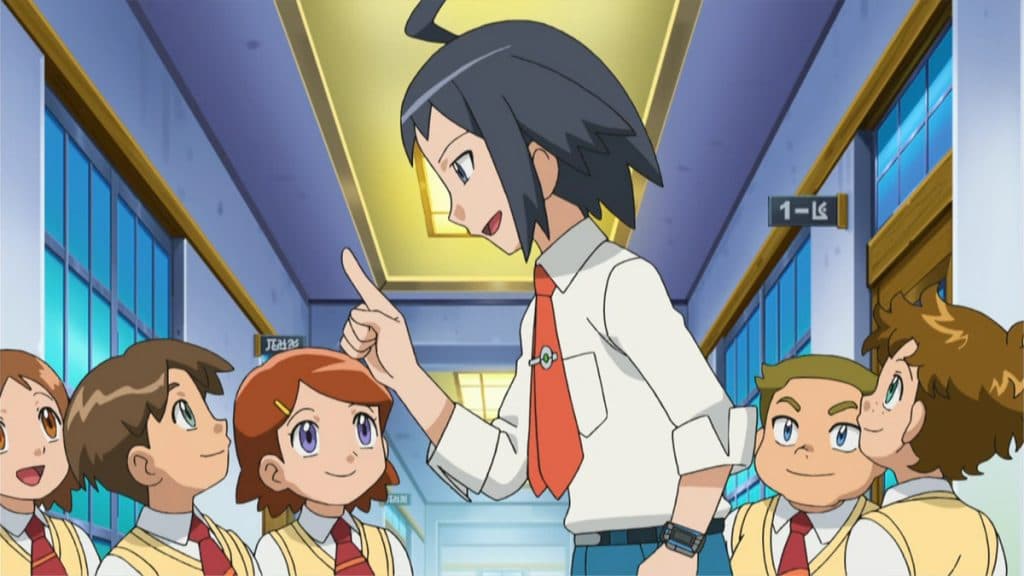 Cheren como profesora de la Academia Pokémon en el anime Pokémon Blanco y Negro