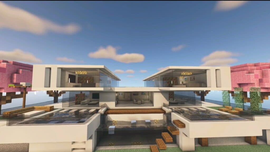 Diseño de mansión moderna en Minecraft.