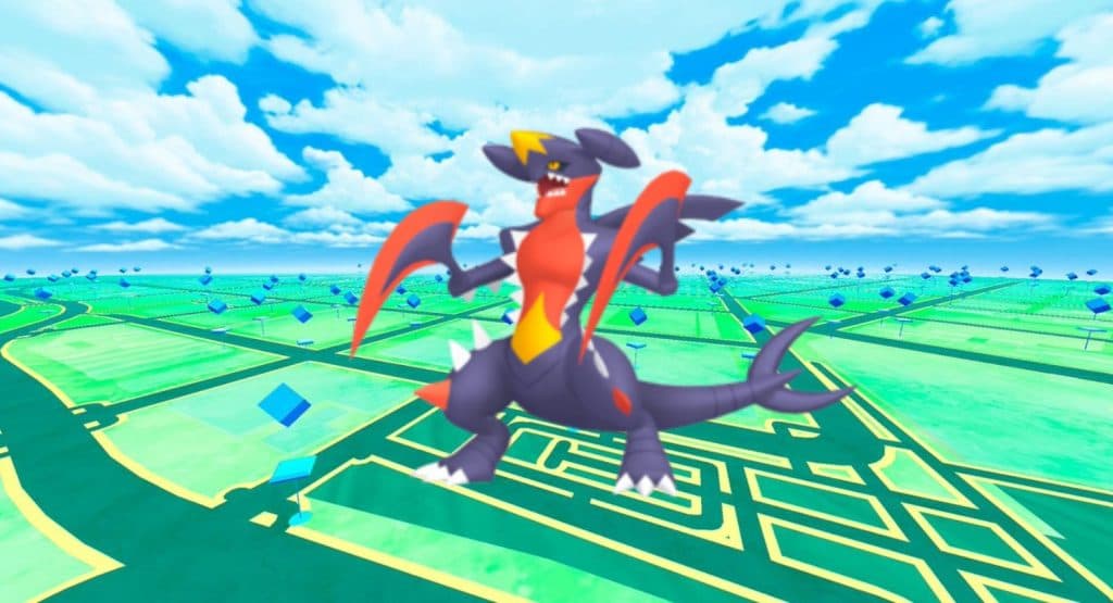 pokemon go raid day especie mega garchomp con fondo de juego