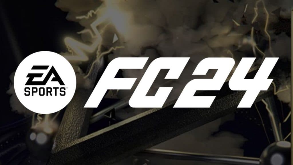 Logotipo de EA FC 24 sobre el diseño de la tarjeta Thunderstruck