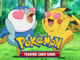 pokemon tcg couple pikachu piplup in love with trading card game logo