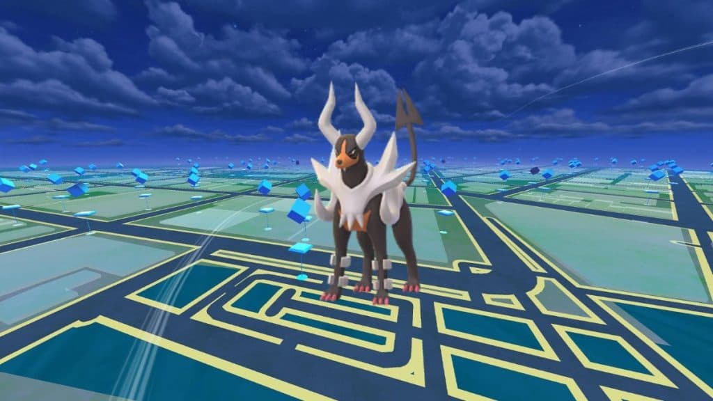 imagen de mega houndoom de pokemon go raid boss con fondo de juego