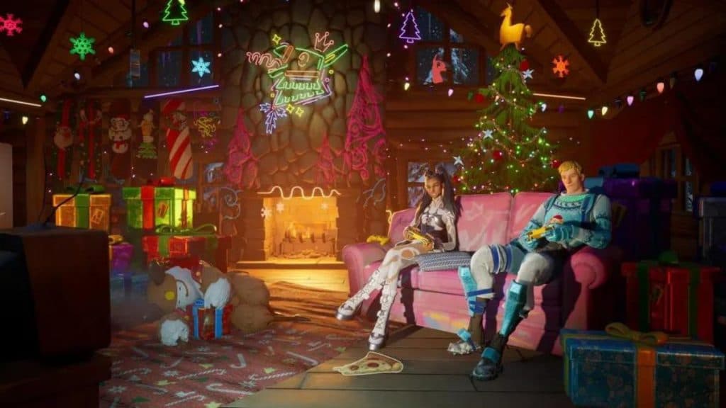 Sala llena de regalos en Fortnite Winterfest