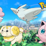 Four Fairy-type Pokemon and the Pokemon logo