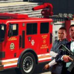 GTA V characters and a fire truck