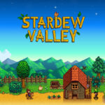 Stardew Valley thumbnail featuring a barn with characters, animals and plants beside it and the game