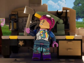 Character holding a Pickaxe in LEGO Fortnite