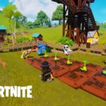 Villagers working on a garden in LEGO Fortnite