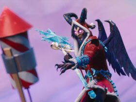 Krampus shooting a rocket in Fortnite