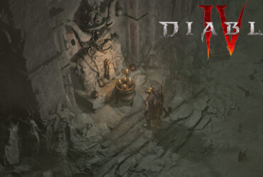 Diablo 4 character standing in front of a statue