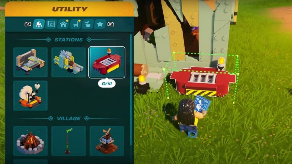 Jugador de LEGO Fortnite construyendo una parrilla