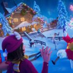 Fortnite Winterfest characters near cabin