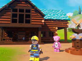 Villagers in a settlement in LEGO Fortnite