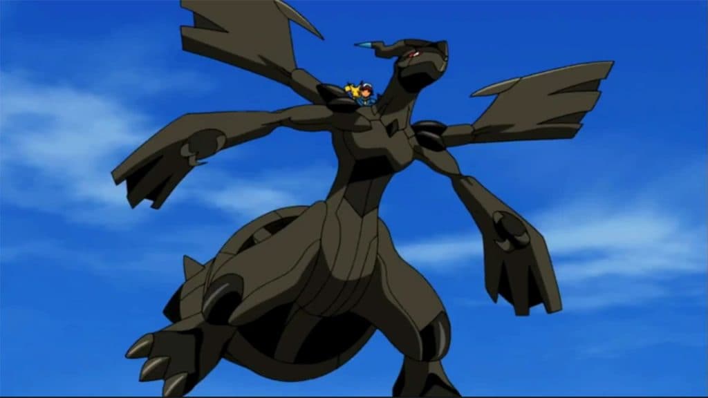 Zekrom en el anime con Ash y Pikachu