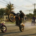 gta 6 character popping a wheelie on a dirt bike