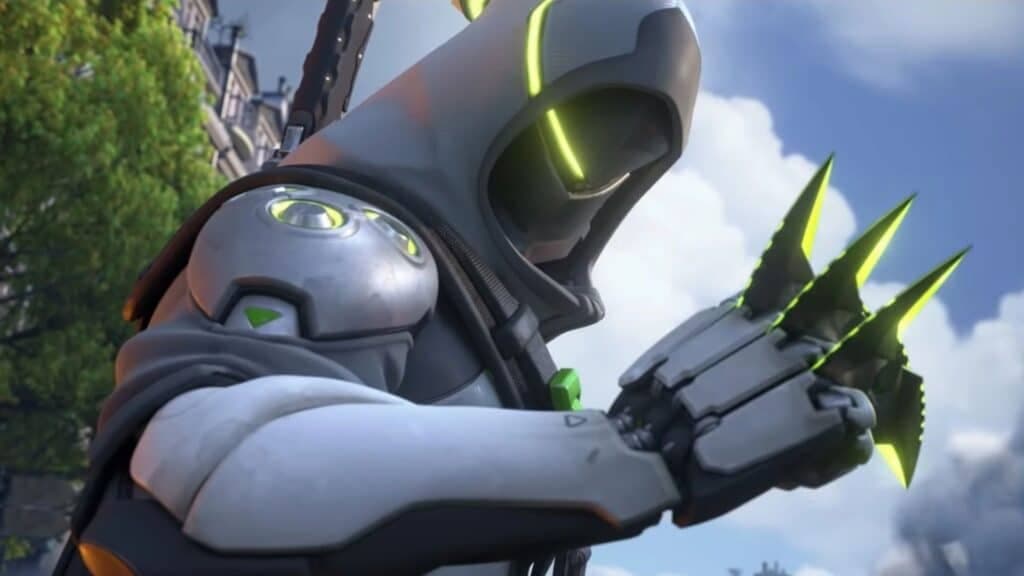 genji sosteniendo un arma en overwatch 2