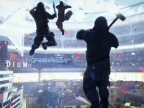 The Finals squad jumping in the air with weapons in hand