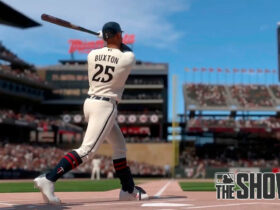 Byron Buxton hitting the ball in MLB The Show 24