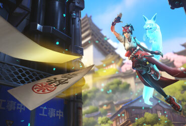 Kiriko healing in the Overwatch 2 menu background