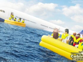 People on dinghies in Roblox Cabin Crew Simulator.