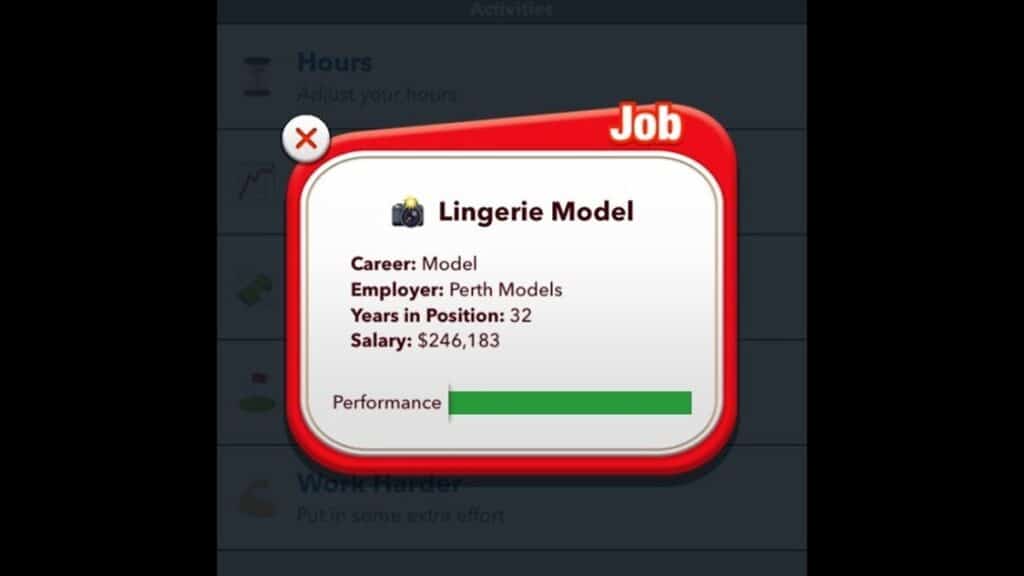 Aplicación de modelo de lencería en Bitlife.