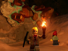 LEGO Fortnite characters with a torch