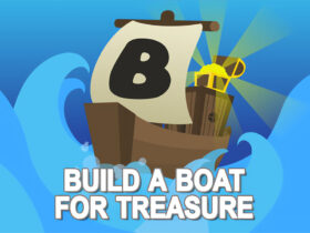 A boat with a treasure chest in Roblox Build A Boat For Treasure.