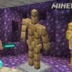 An armor stand, Gold armor, and Diamond armor in Minecraft