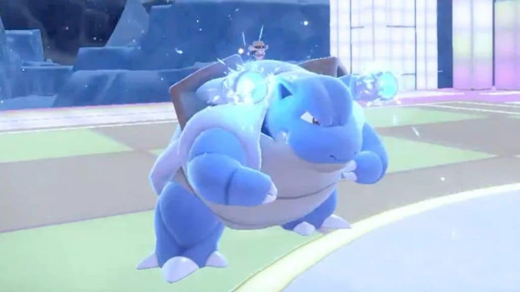 Pokémon escarlata y violeta gen 1, blastoise inicial usando bomba hidráulica en disco índigo dlc