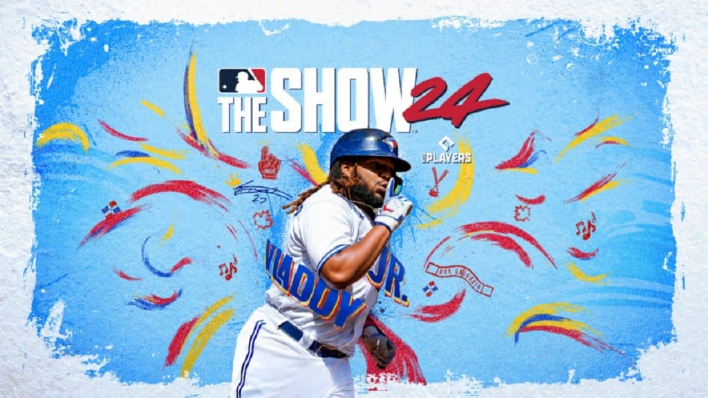 Vladdy Jr. celebrando en la portada de MLB The Show 24