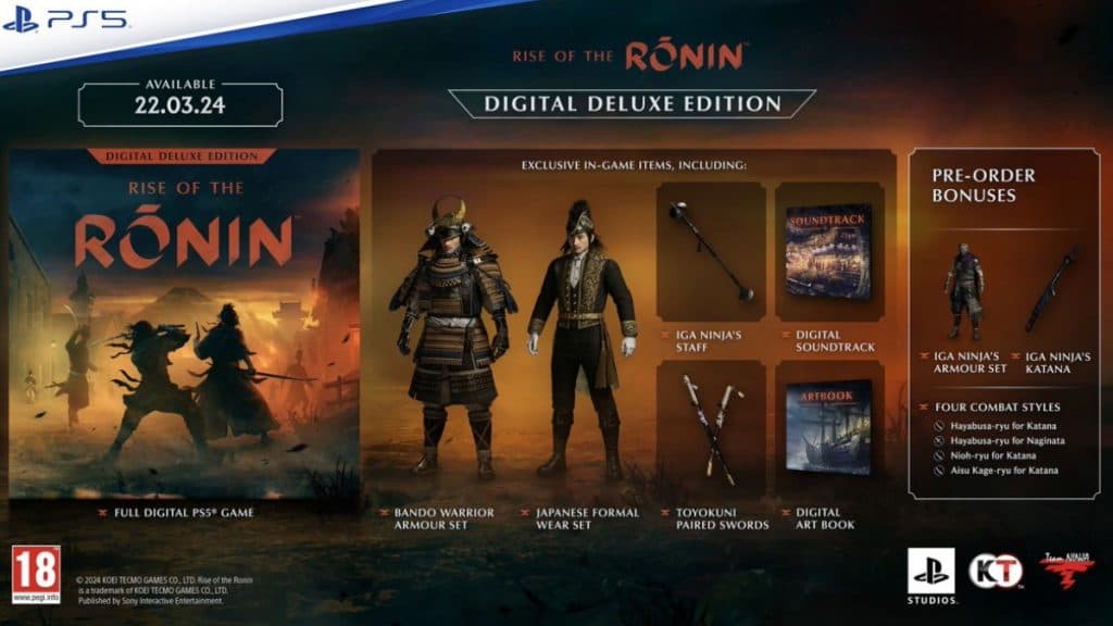 Contenido de la edición digital Rise of the Ronin Deluxe