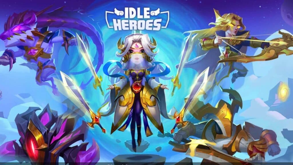 Pantalla de carga de Idle Hero con muchos personajes