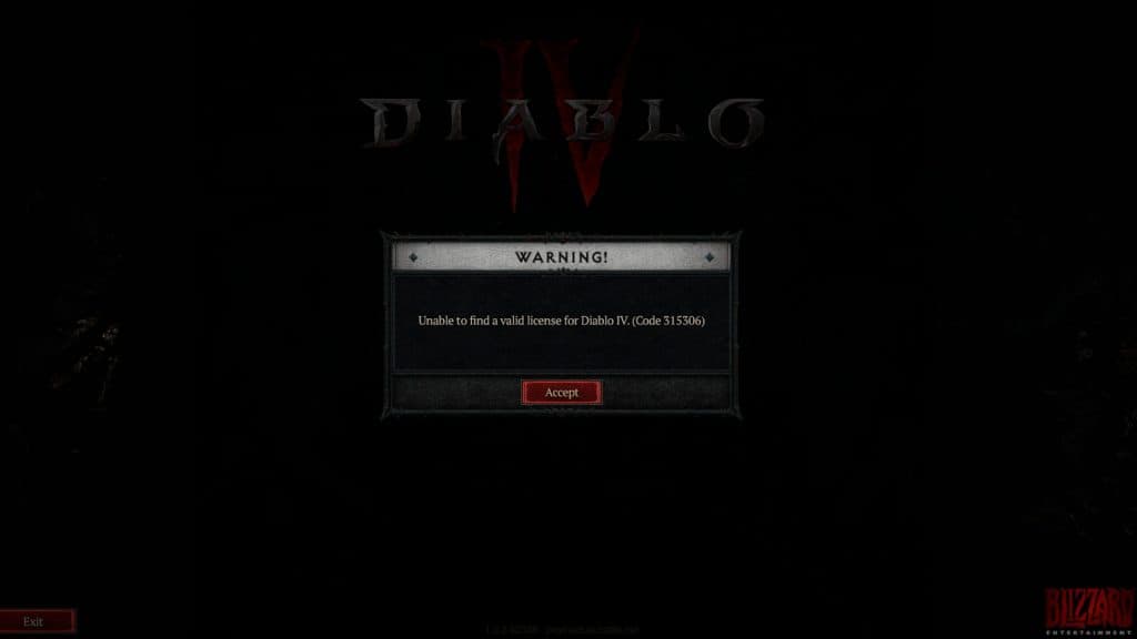 Error del código 315306 que aparece en Diablo 4