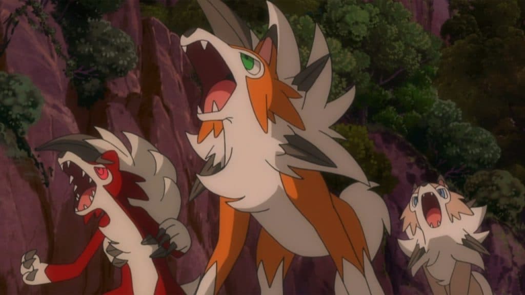 Las tres formas de Lycanroc en el anime Pokémon