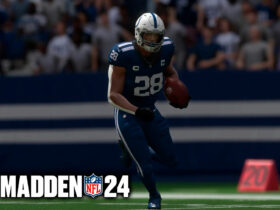 Jonathan Taylor carrying the ball in Madden 24