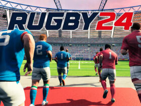 Rugby 24 players jumping into the pitch