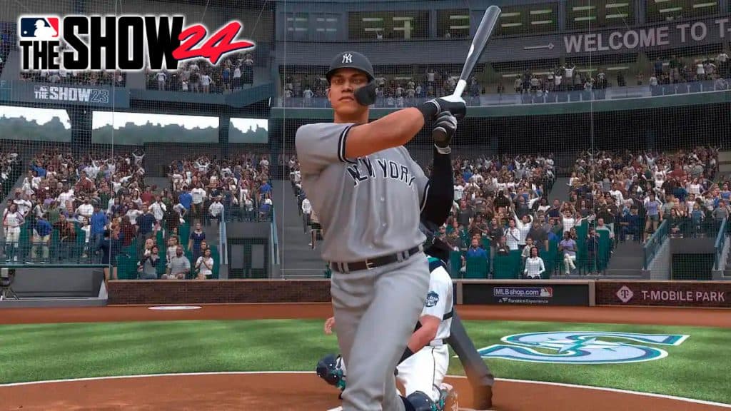 Aaron Judge de los Yankees de Nueva York bateando MLB The Show 24