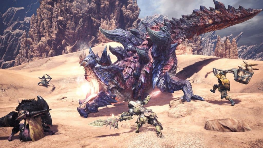 Monster Hunter: combate mundial en grupo contra un Wyvern