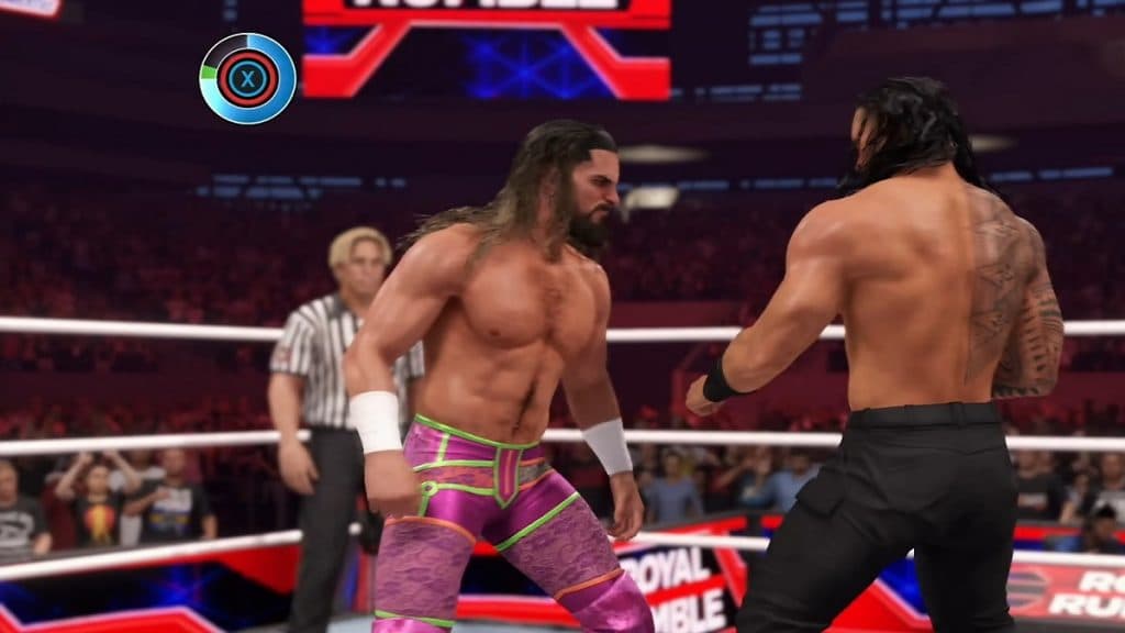 Minijuego de intercambio de golpes entre Reigns y Rollins