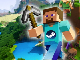 Steve from Minecraft with a Steam logo on his shirt