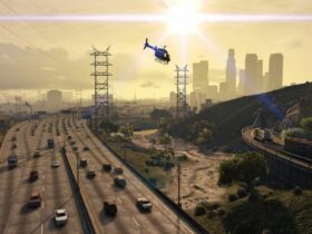 Highway in GTA 5 with a helicopter flying on top.