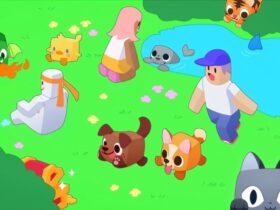 Artwork of players playing with their pets in Pet Simulator X.