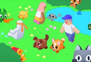 Artwork of players playing with their pets in Pet Simulator X.