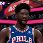 Joel Embiid celebrating in NBA 2K24