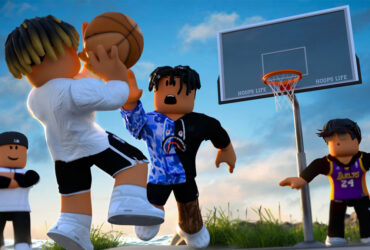 Various player playing basketball in Roblox Hoops Life Basketball.