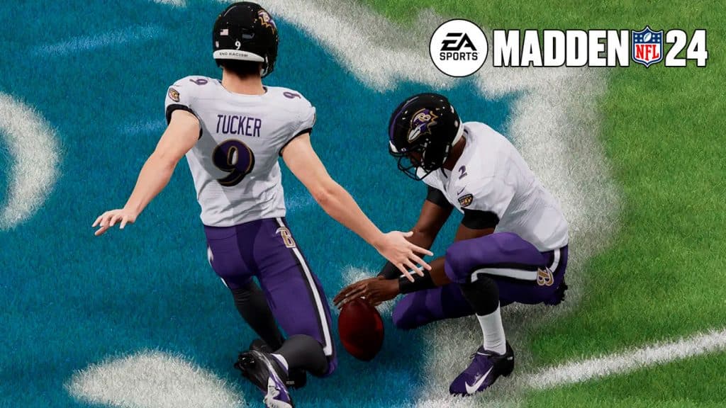 El pateador de los Baltimore Ravens, Justin Tucker, en Madden 24.