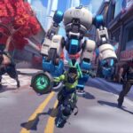 Lucio, Cassidy, and Hanzo pushing the robot in Overwatch 2