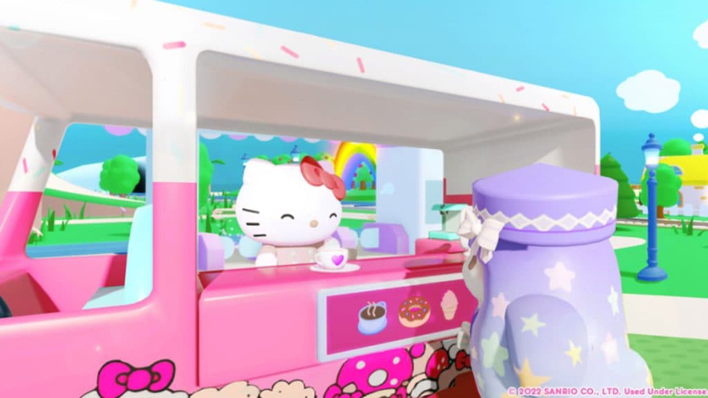 Hello Kitty y un personaje de Roblox My Hello Kitty Cafe.