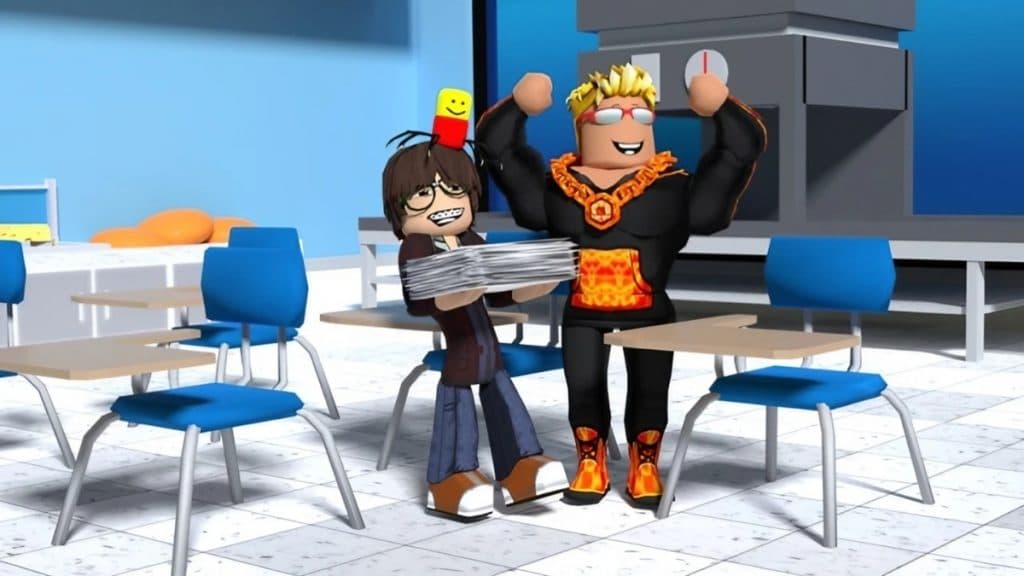 Dos jugadores en un aula de Robloxian High School.