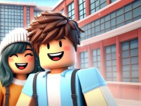 Two students smiling in Robloxian High School.